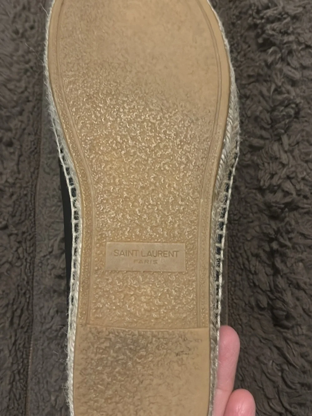 Saint Laurent Black Leather Espadrille Flats with YSL Logo